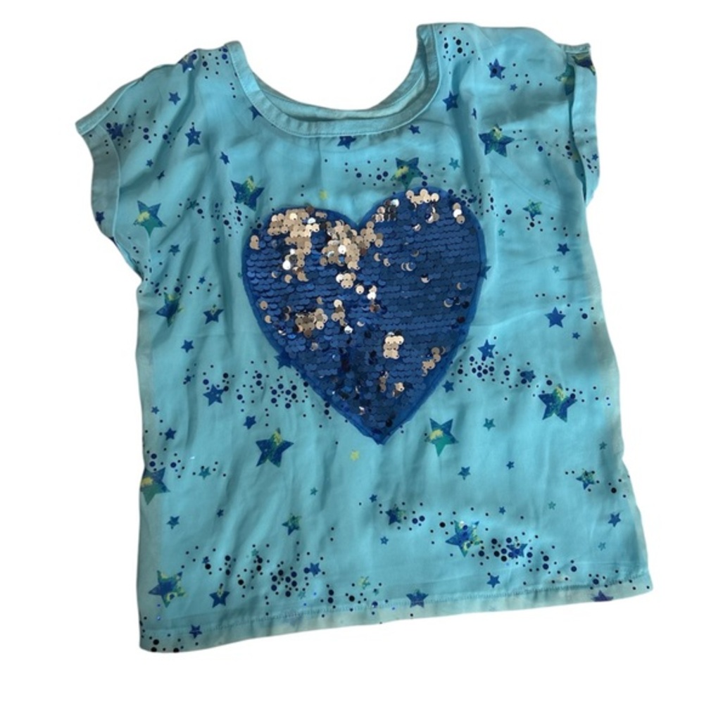 Girl Light Blue Starry Sequin Heart Top Size 7